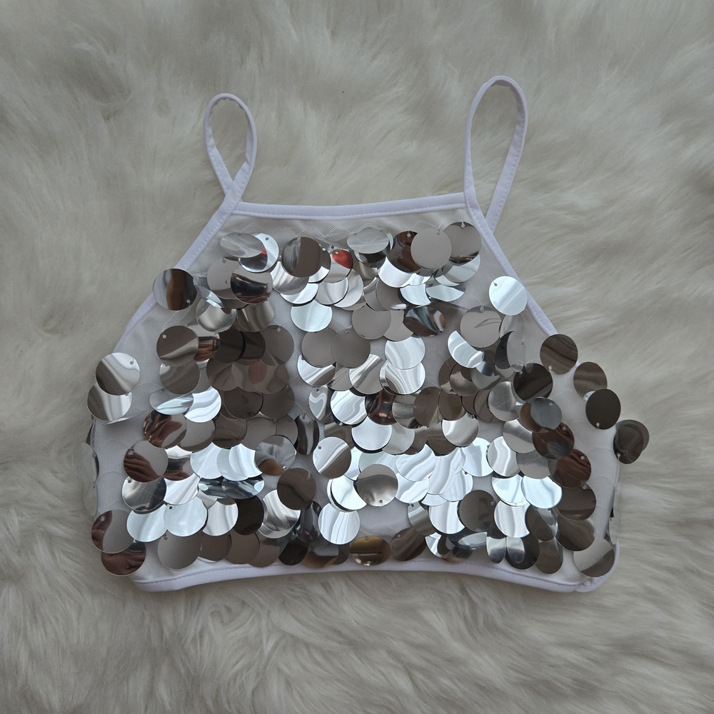 Silver Sequin Crop Top